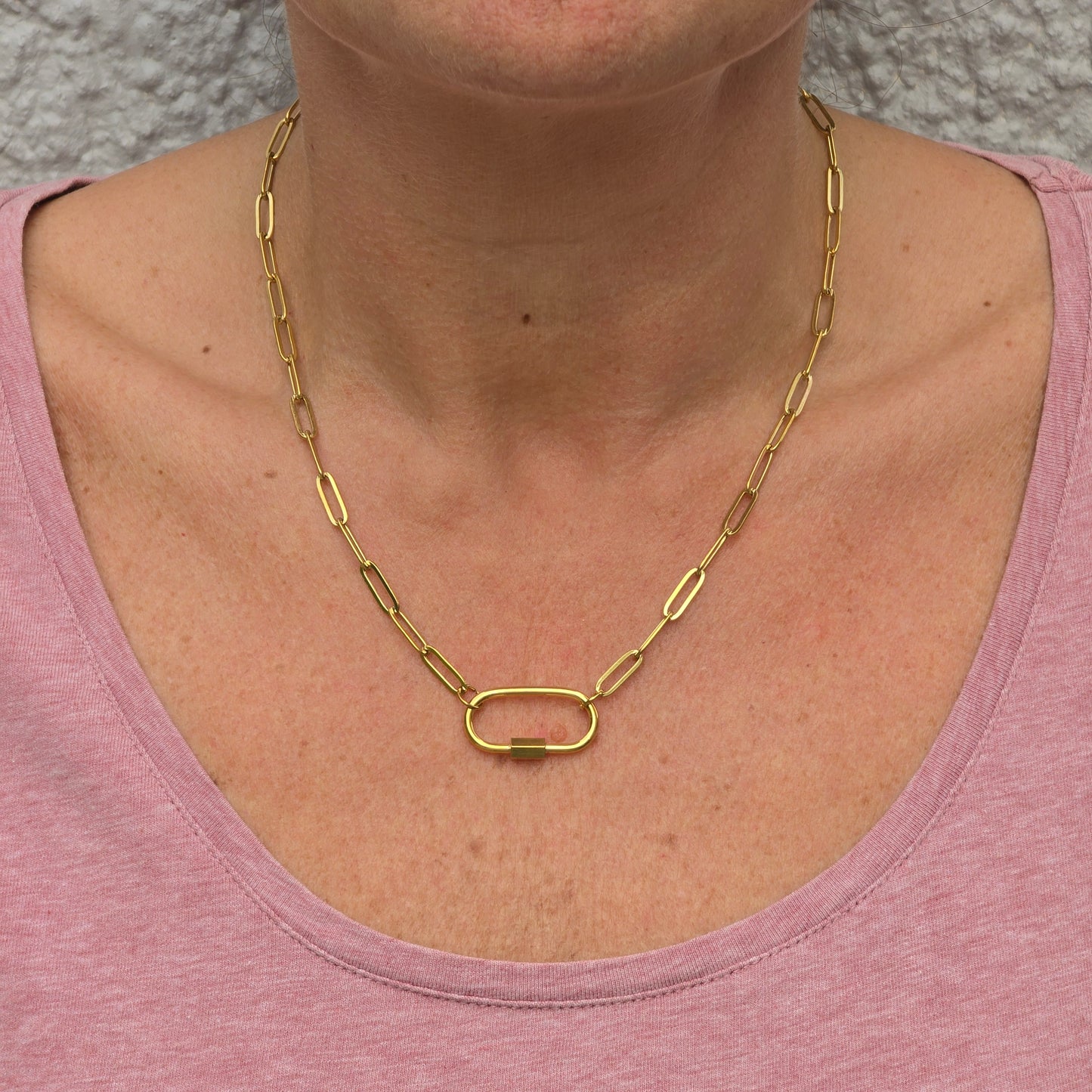 Gold Paperclip Chain Carabiner Necklace