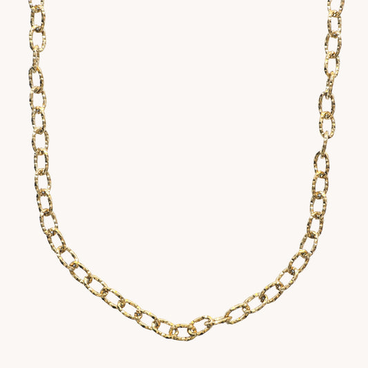 Gold Textured Oval Link Chain Necklace