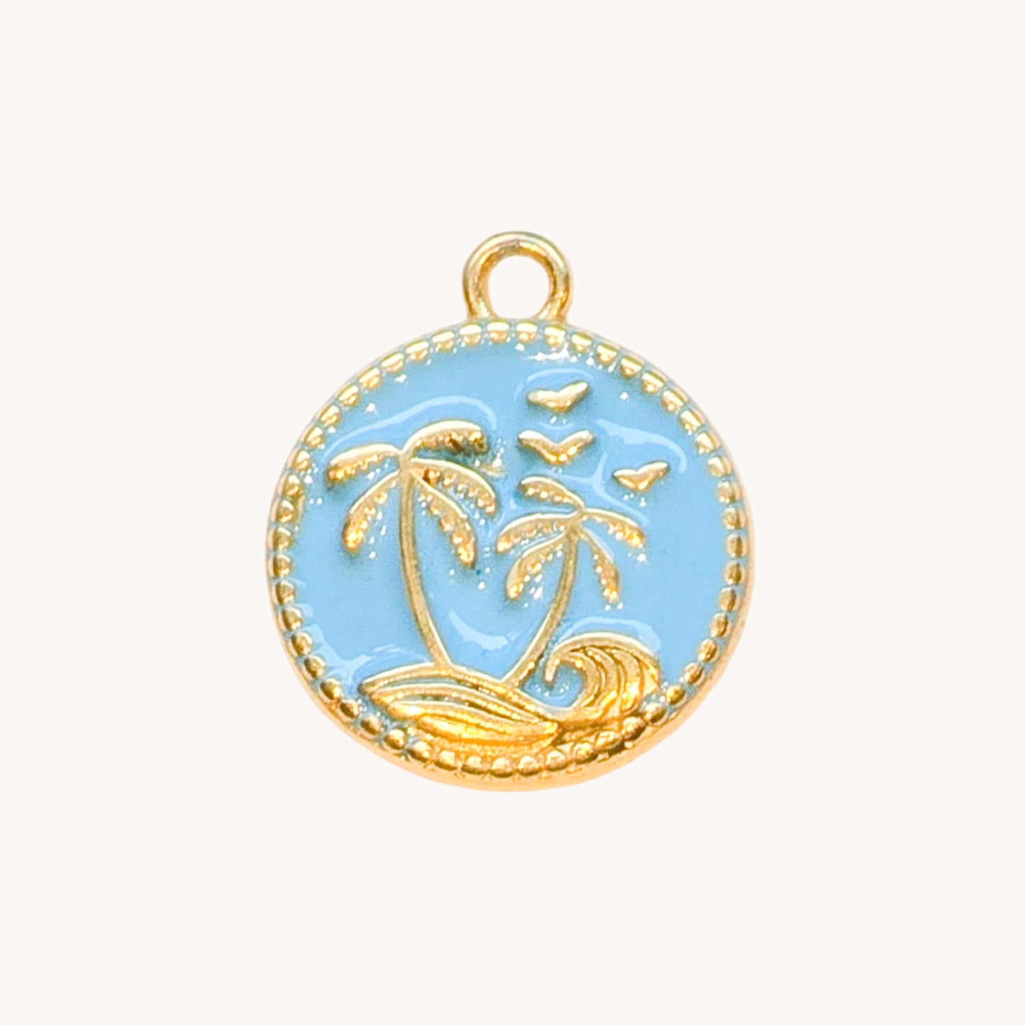 Gold Blue Palm Circle Charm