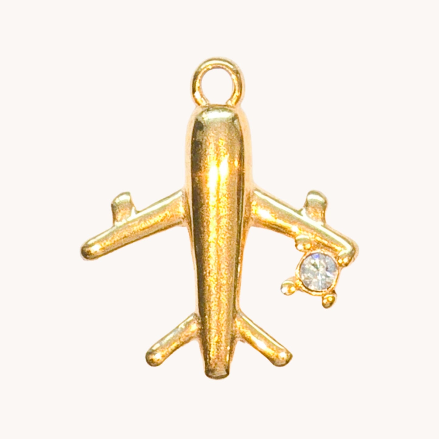 Gold Crystal Airplane Charm