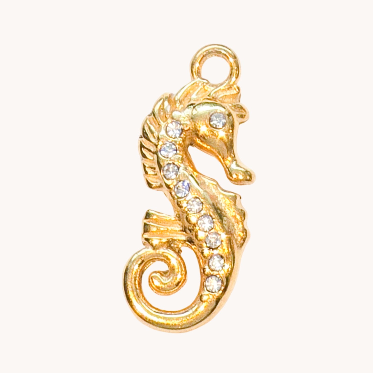 Gold Crystal Seahorse Charm