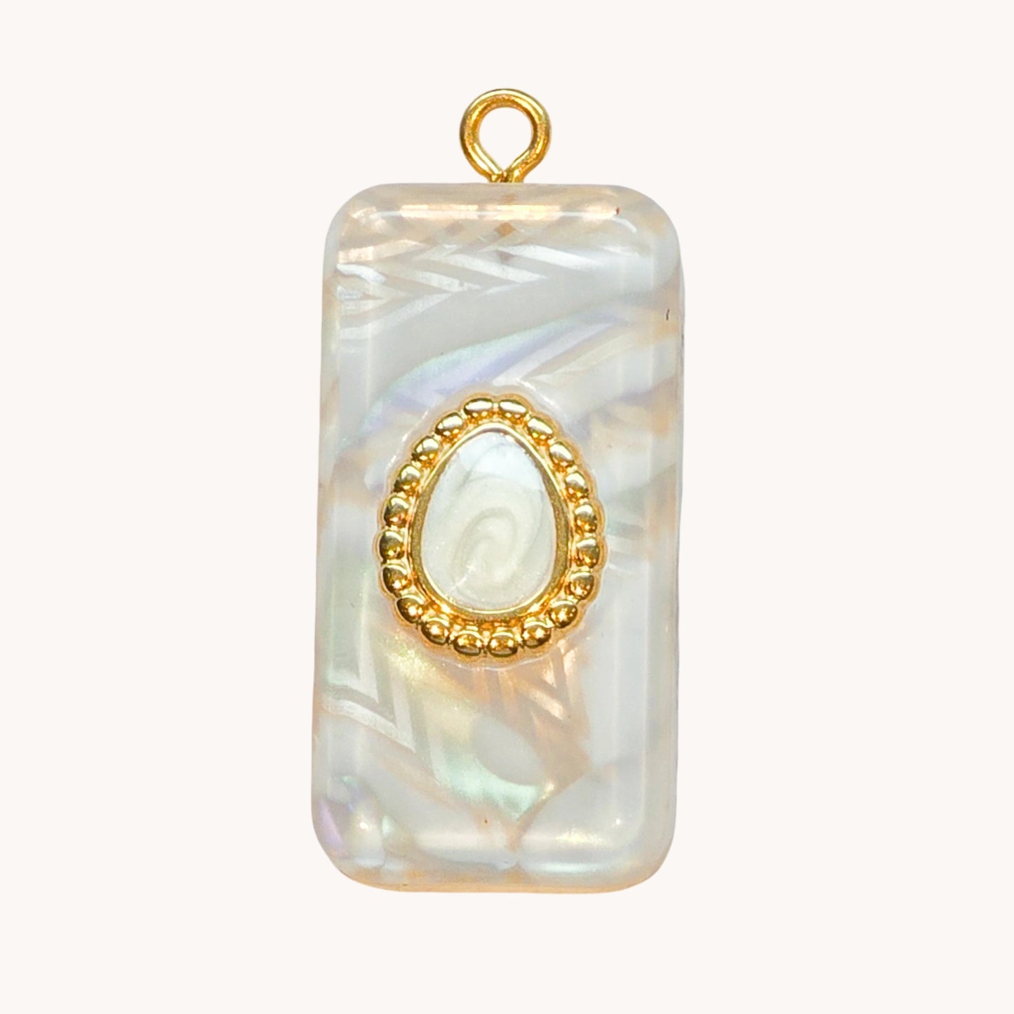Gold Pearl Rectangle Charm