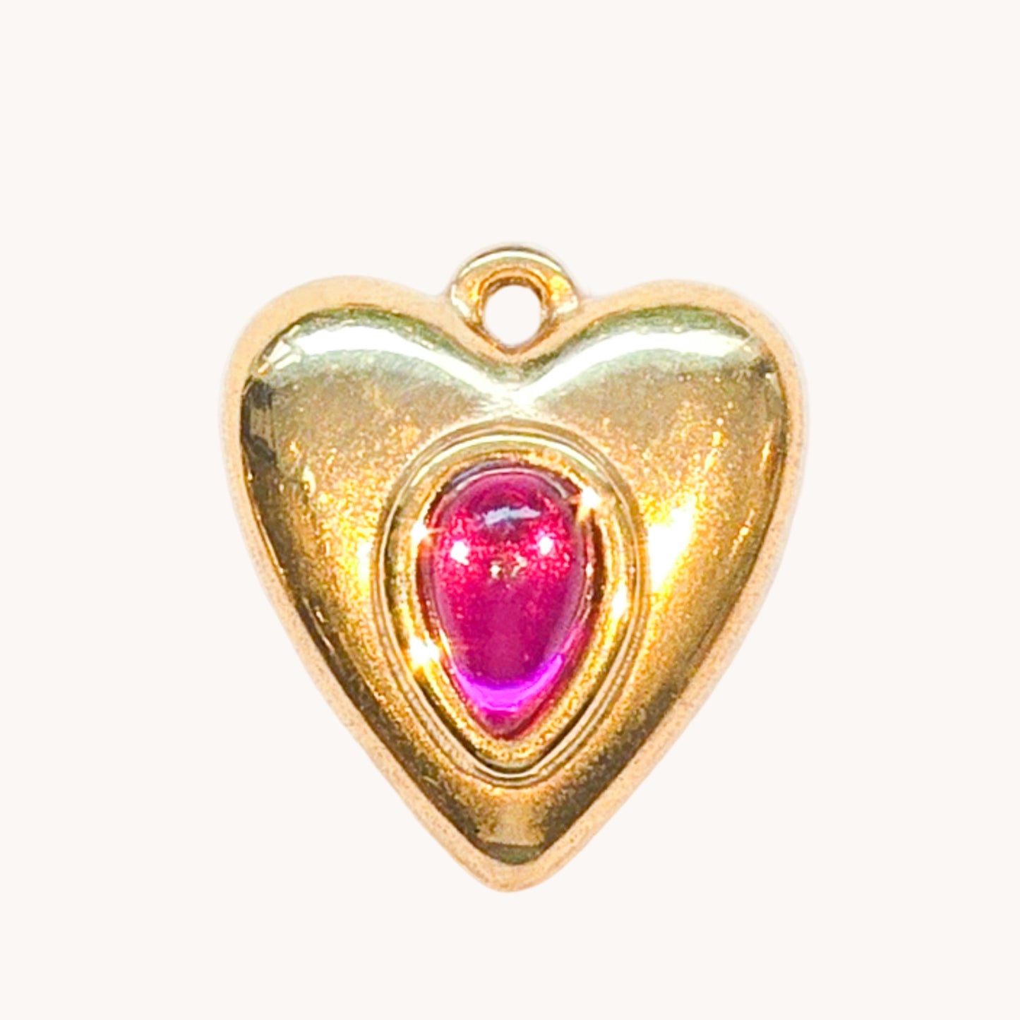 Gold Pink Gem Heart Charm