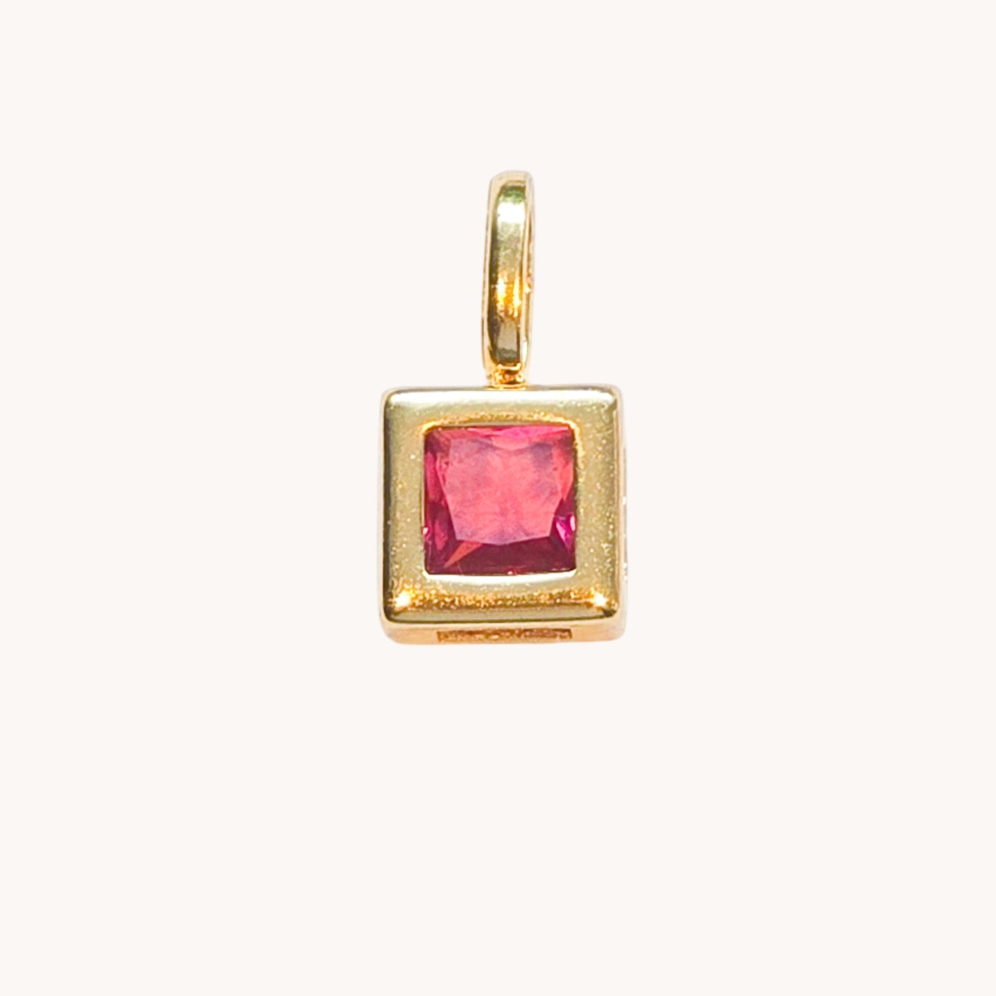 Gold Pink Gem Square Charm