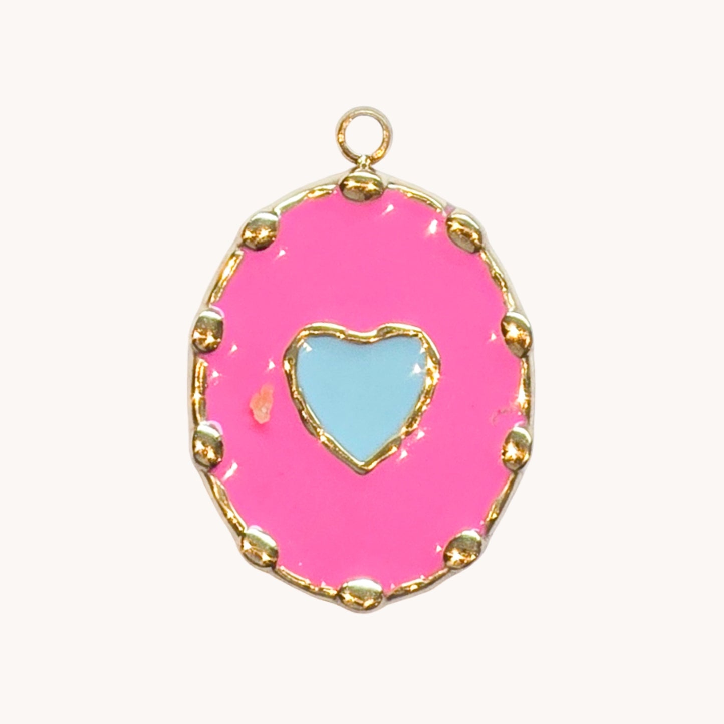 Gold Pink Heart Oval Charm