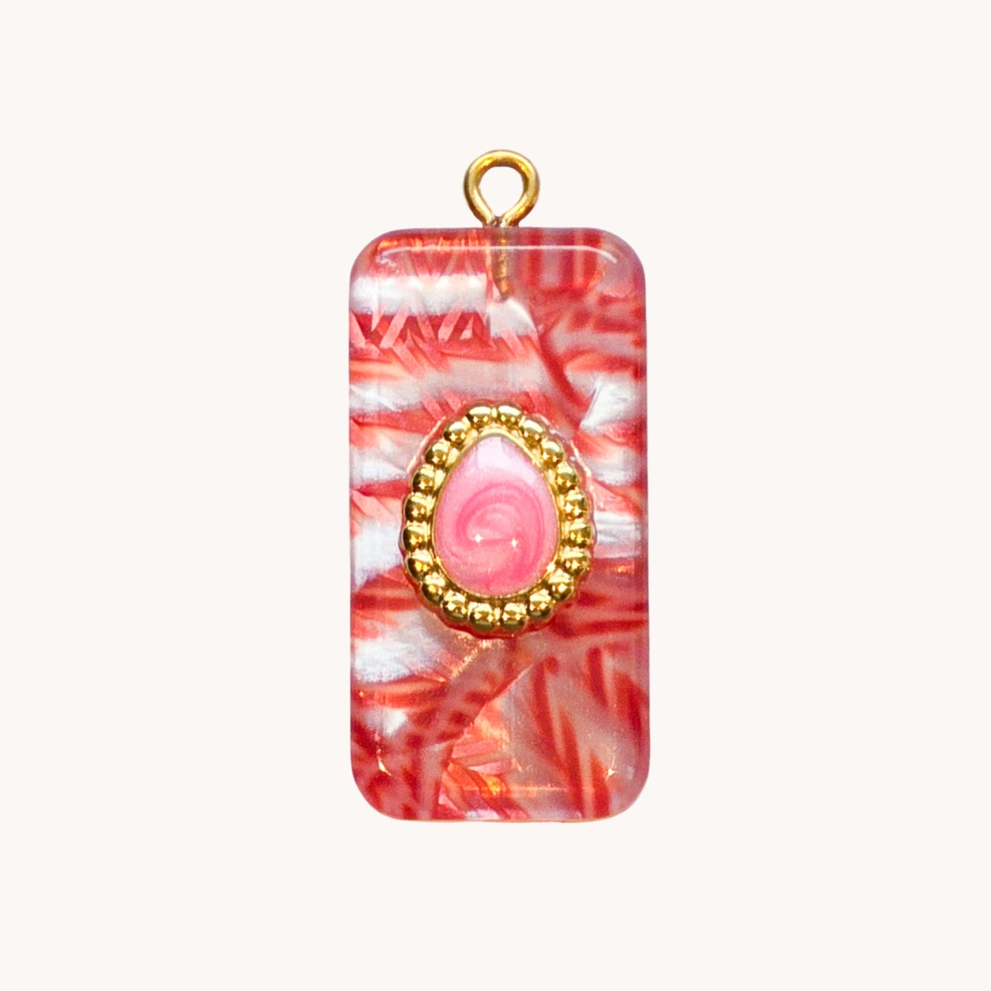 Gold Pink Marble Rectangle Charm