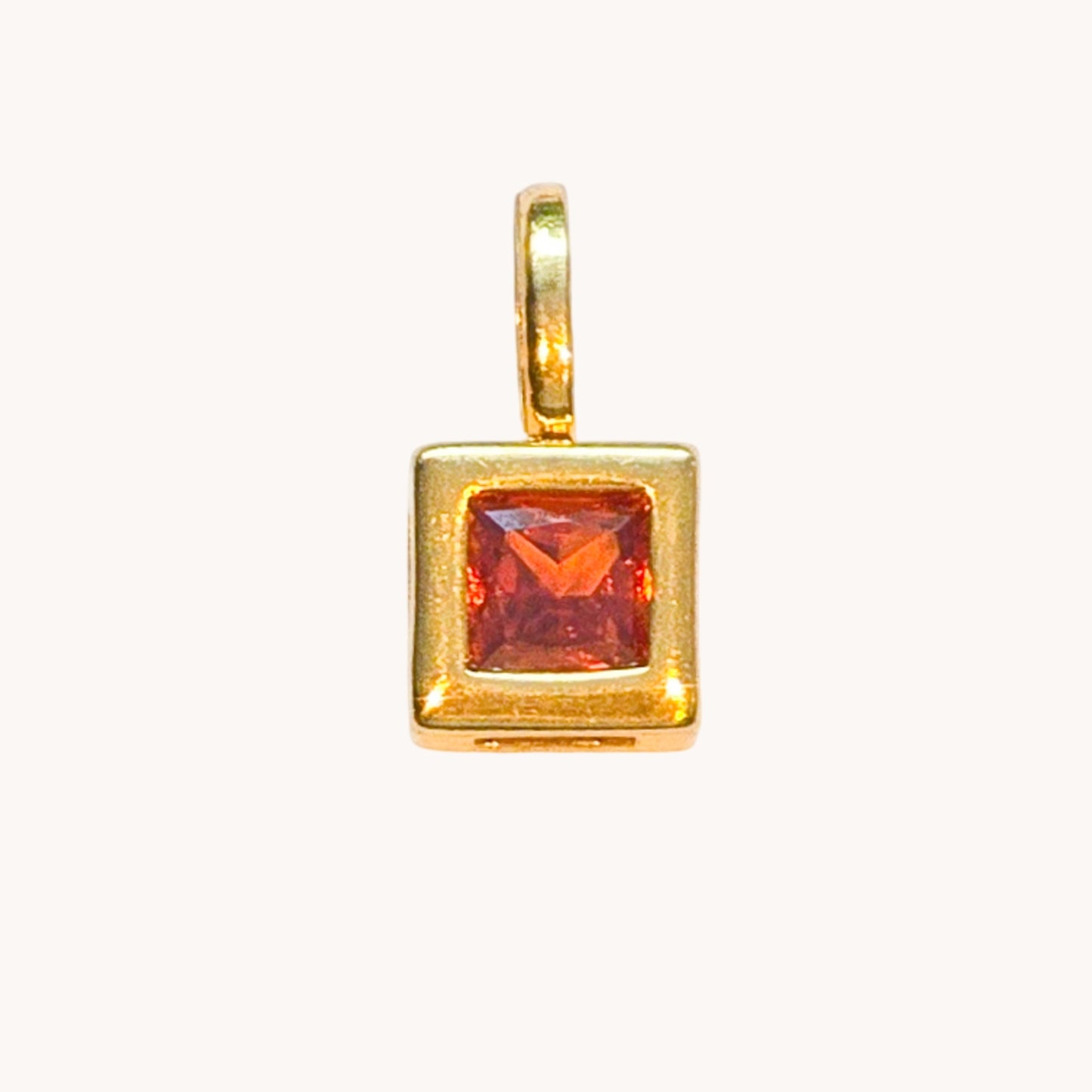 Gold Ruby Square Charm