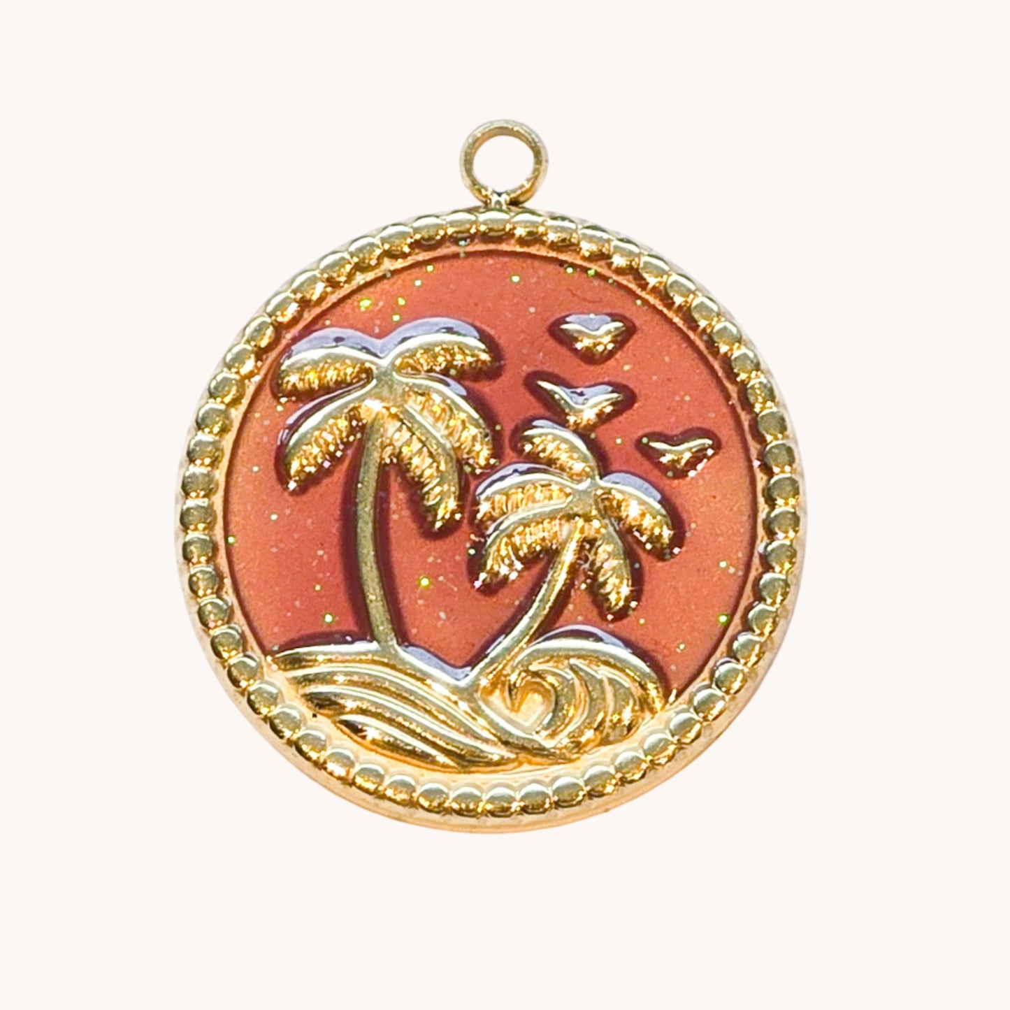 Gold Sunset Palm Circle Charm