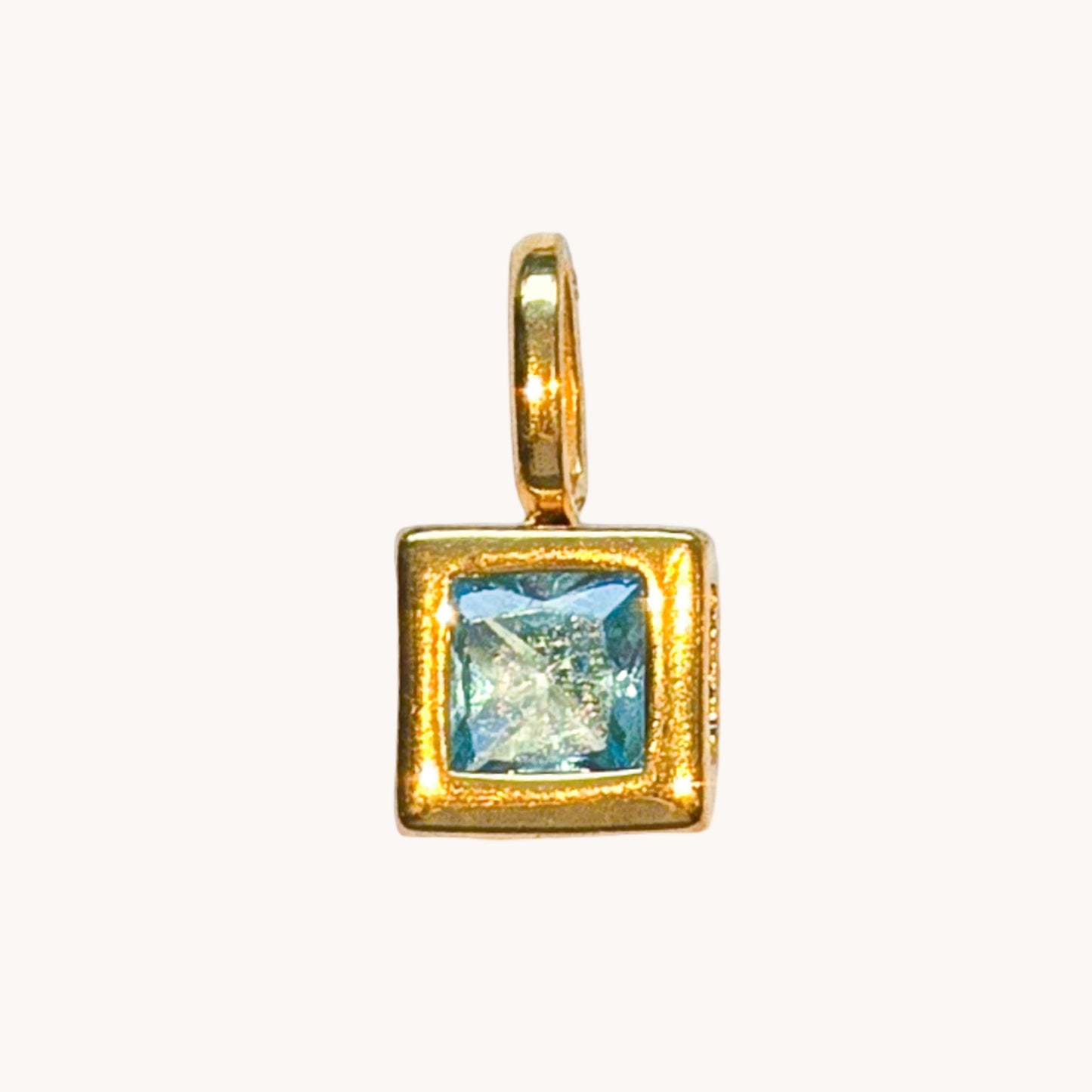 Gold Teal Gem Square Charm