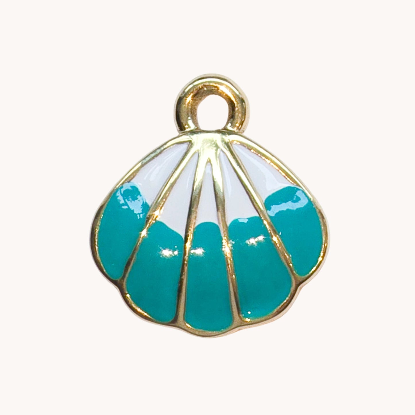 Gold Teal Scallop Shell Charm