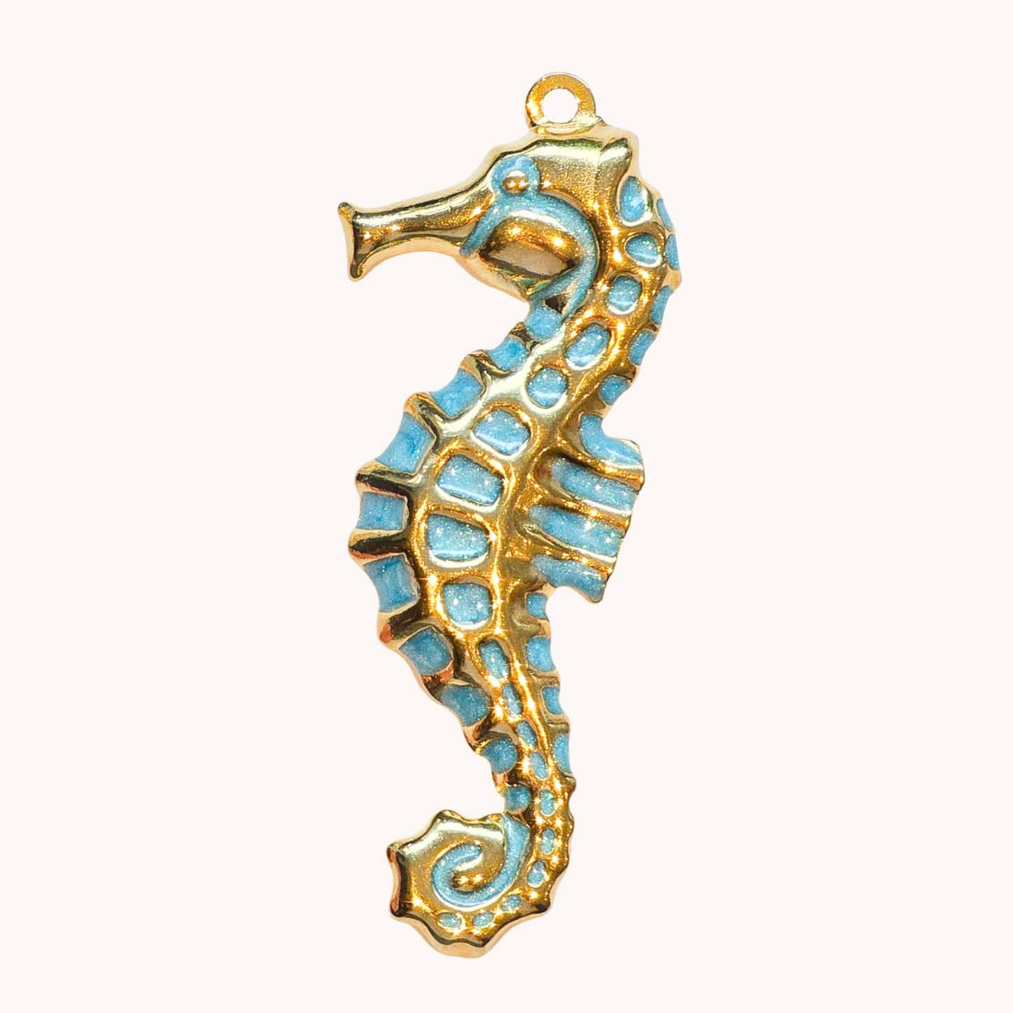 Gold Teal Seahorse Charm