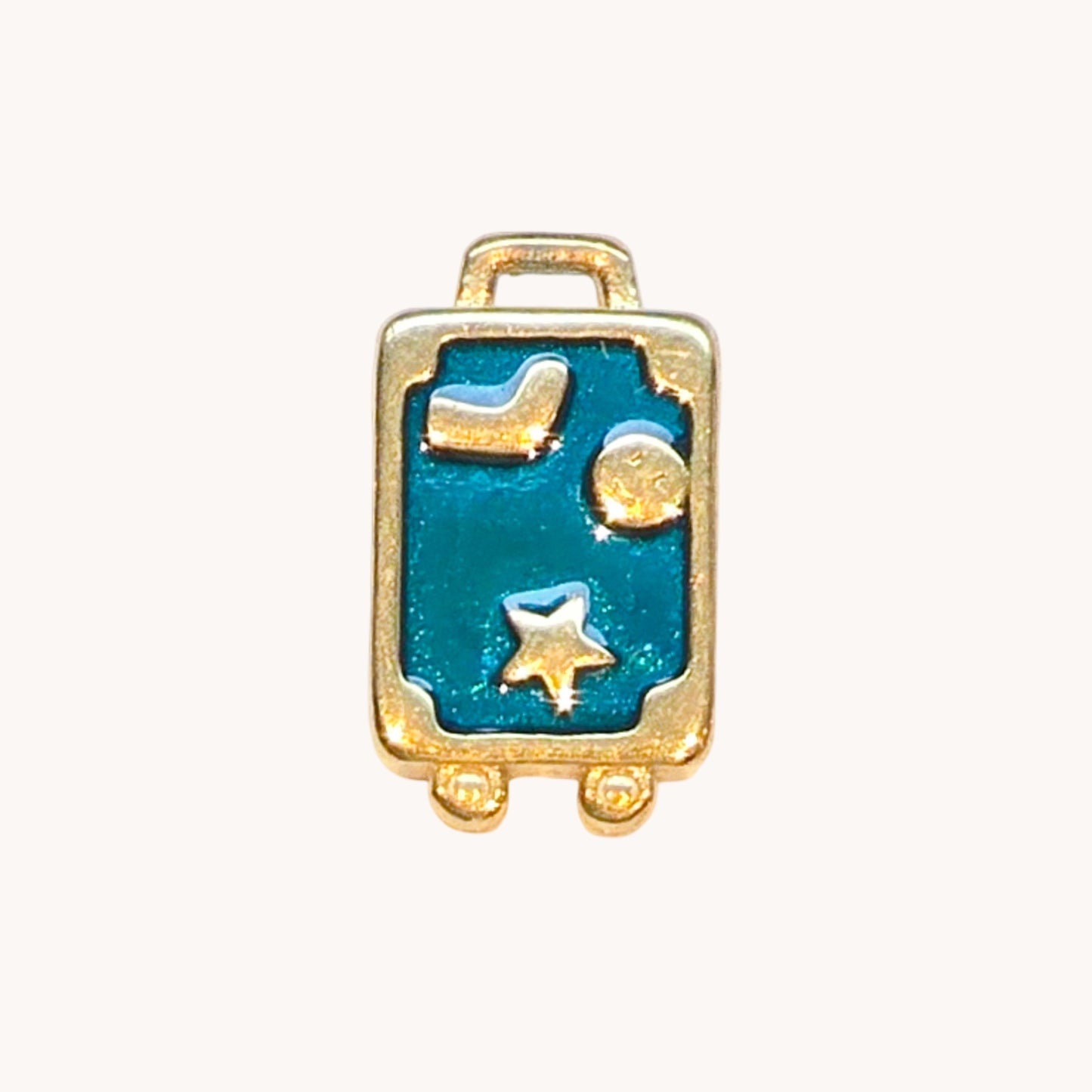 Gold Teal Suitcase Charm