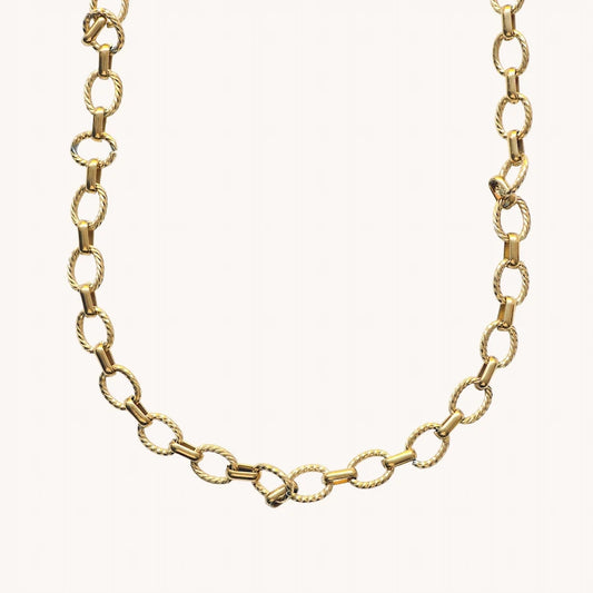 Gold Twisted Oval Link Necklace