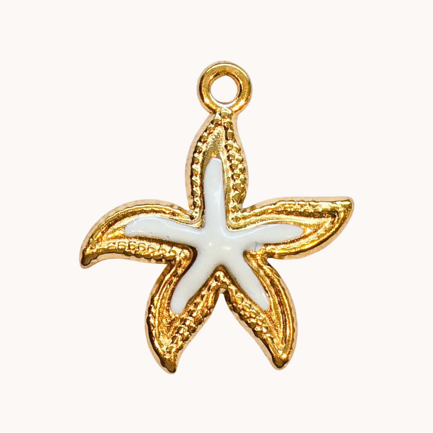 Gold White Enamel Starfish Charm