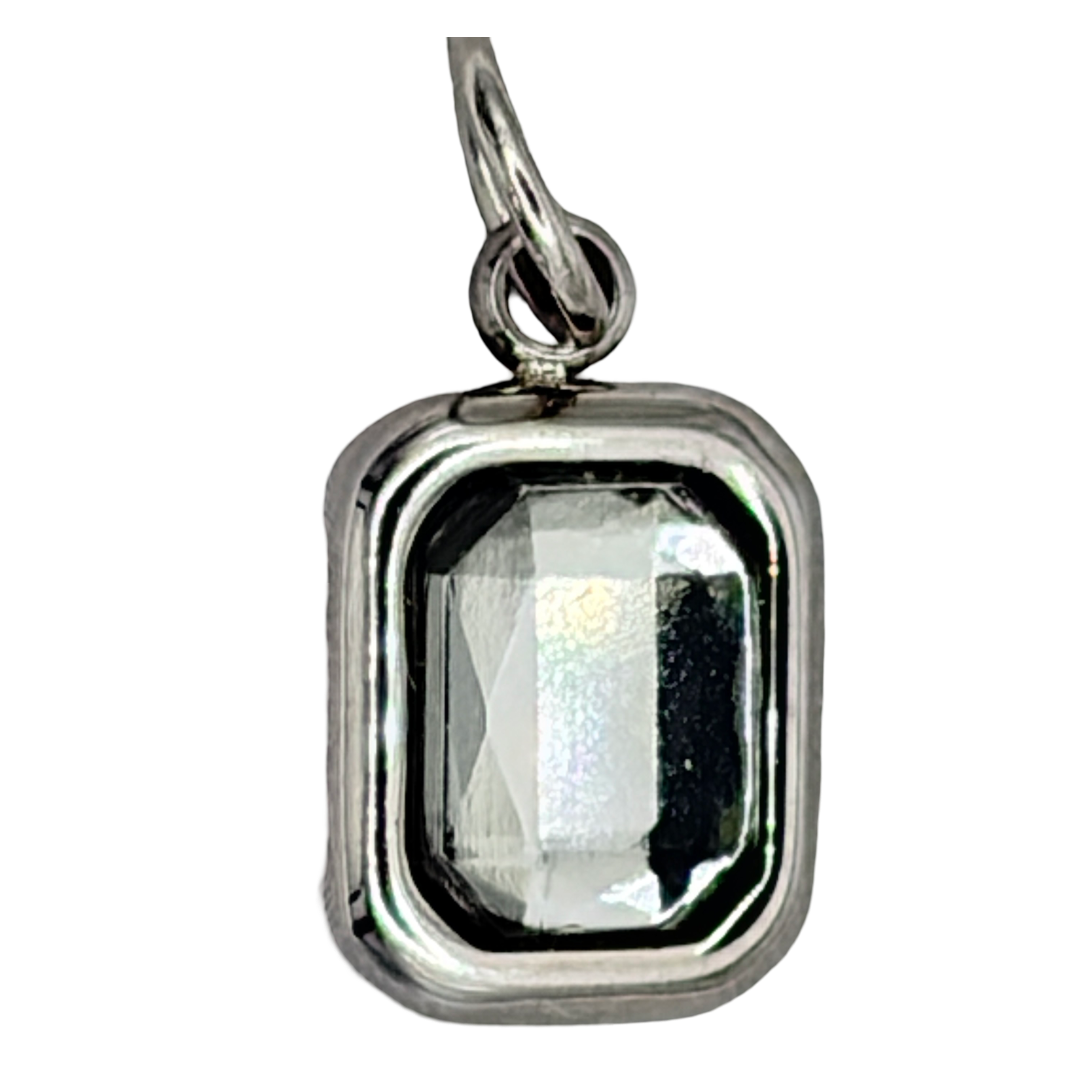 Silver Rectangle Bezel Clear Gem Charm
