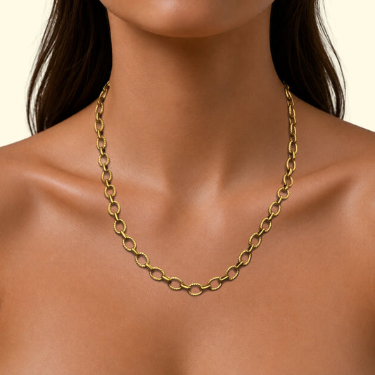 Gold Twisted Oval Link Necklace