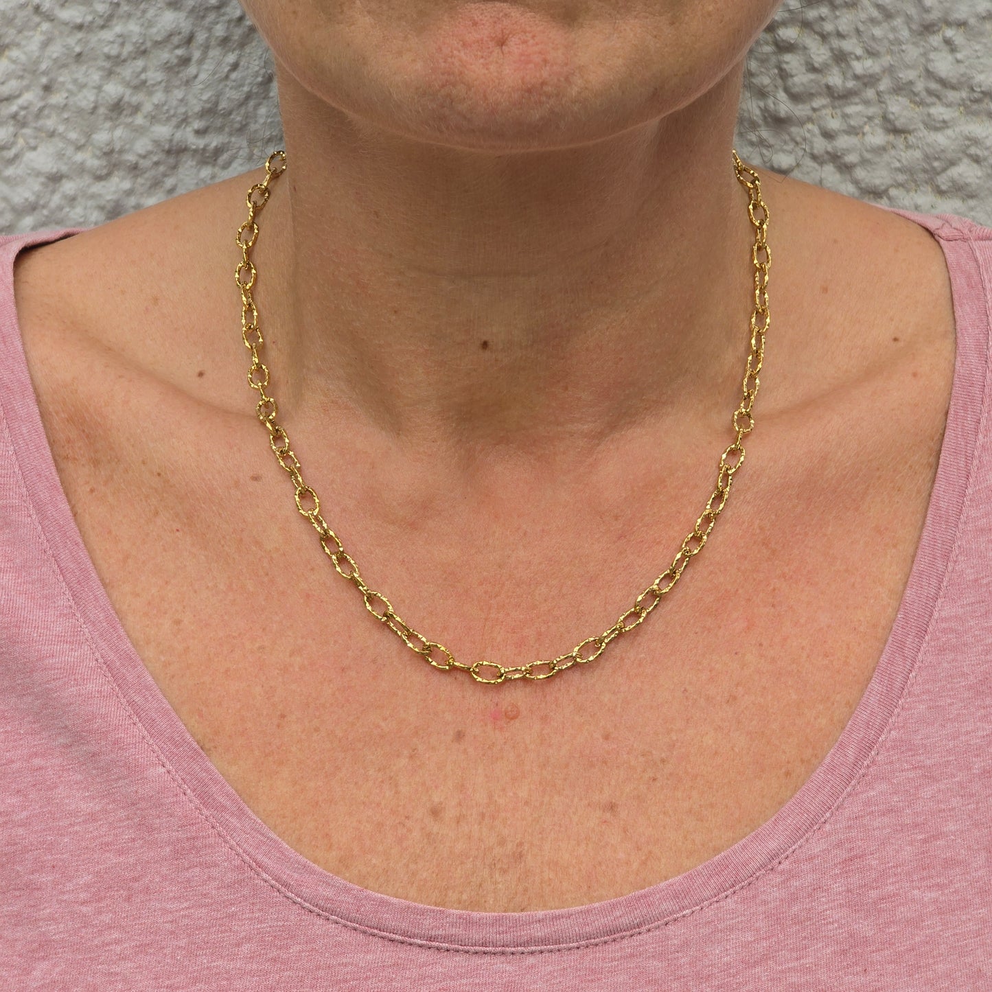Gold Textured Oval Link Chain Necklace