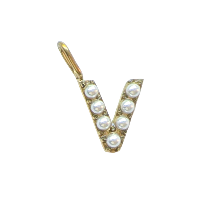 Gold Pearl Initials Charm