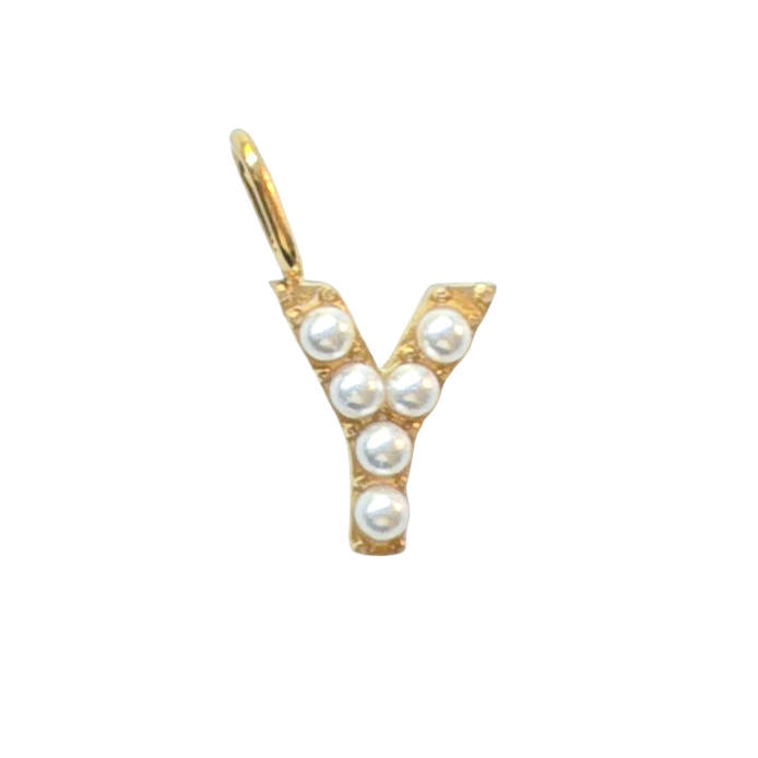 Gold Pearl Initials Charm