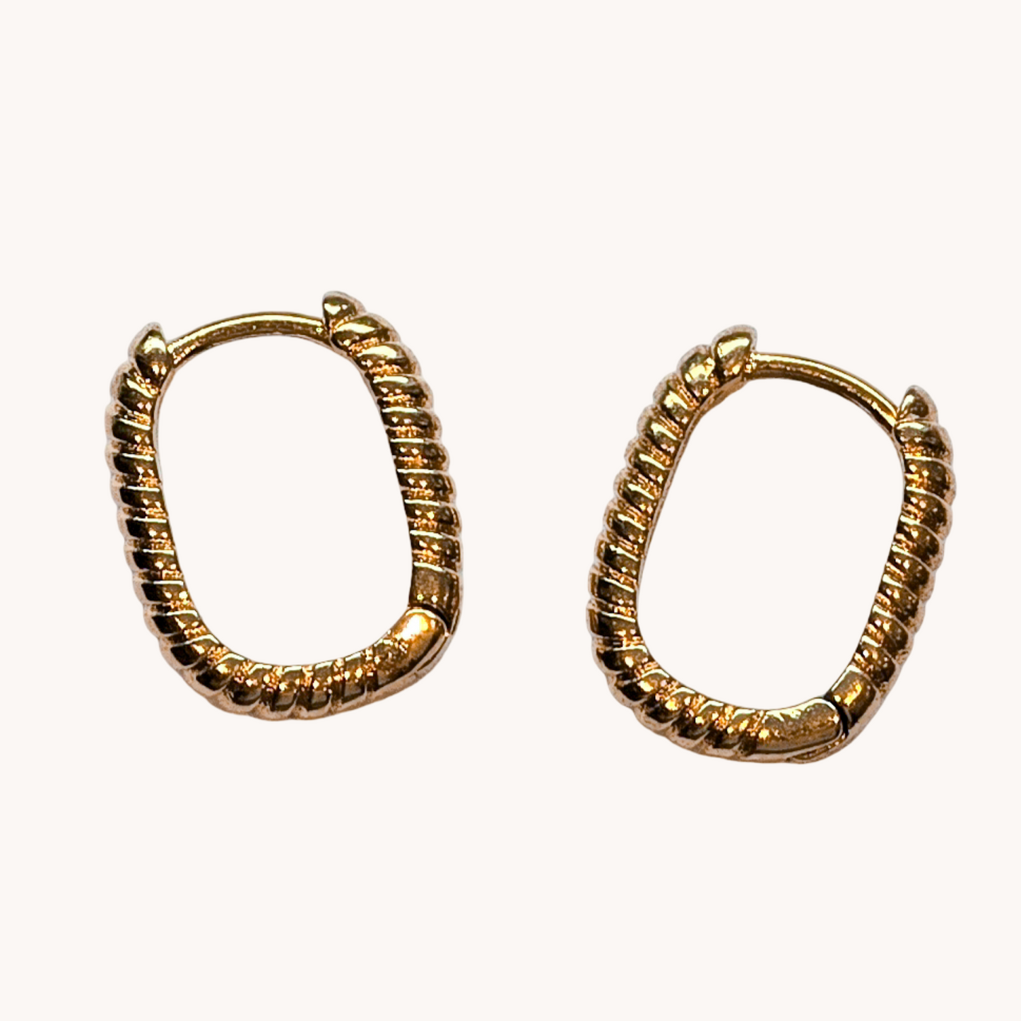 Gold Textured Oval Huggie Hoop Earrings