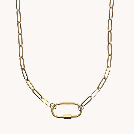 Gold Paperclip Chain Carabiner Necklace