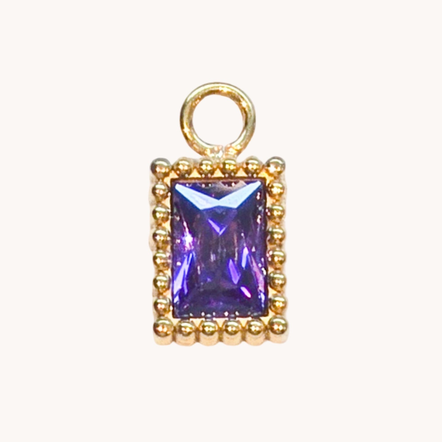 Gold Amethyst Rectangle Charm