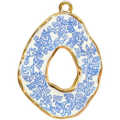 Gold Blue China Oval Charm