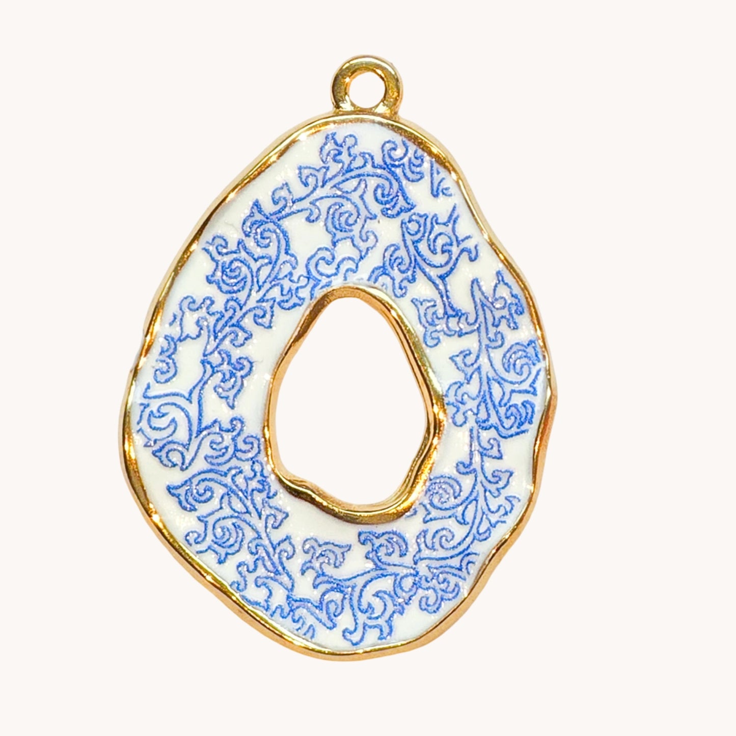 Gold Blue China Oval Charm