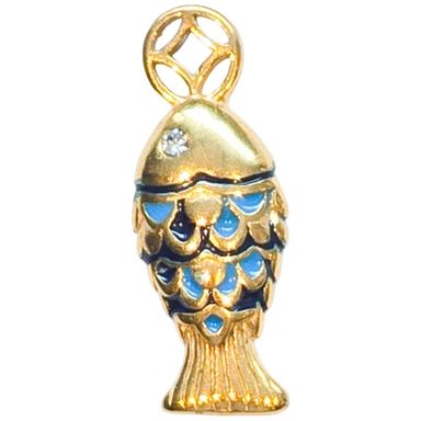 Gold Blue Crystal Fish Charm