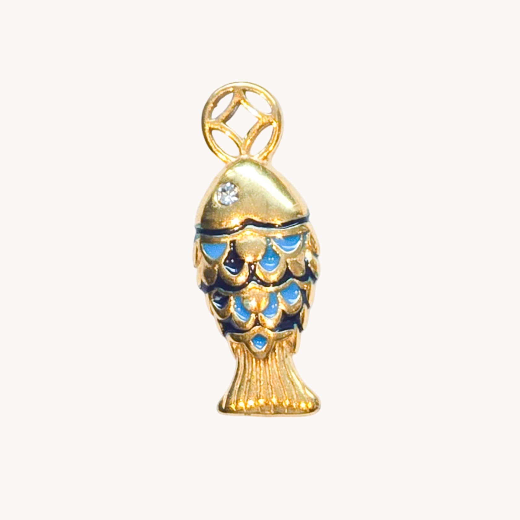 Gold Blue Crystal Fish Charm