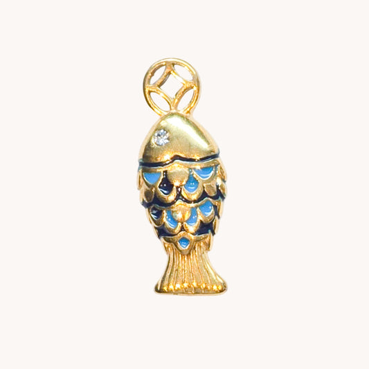 Gold Blue Crystal Fish Charm