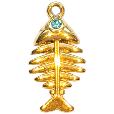 Gold Blue Crystal Fishbone Charm