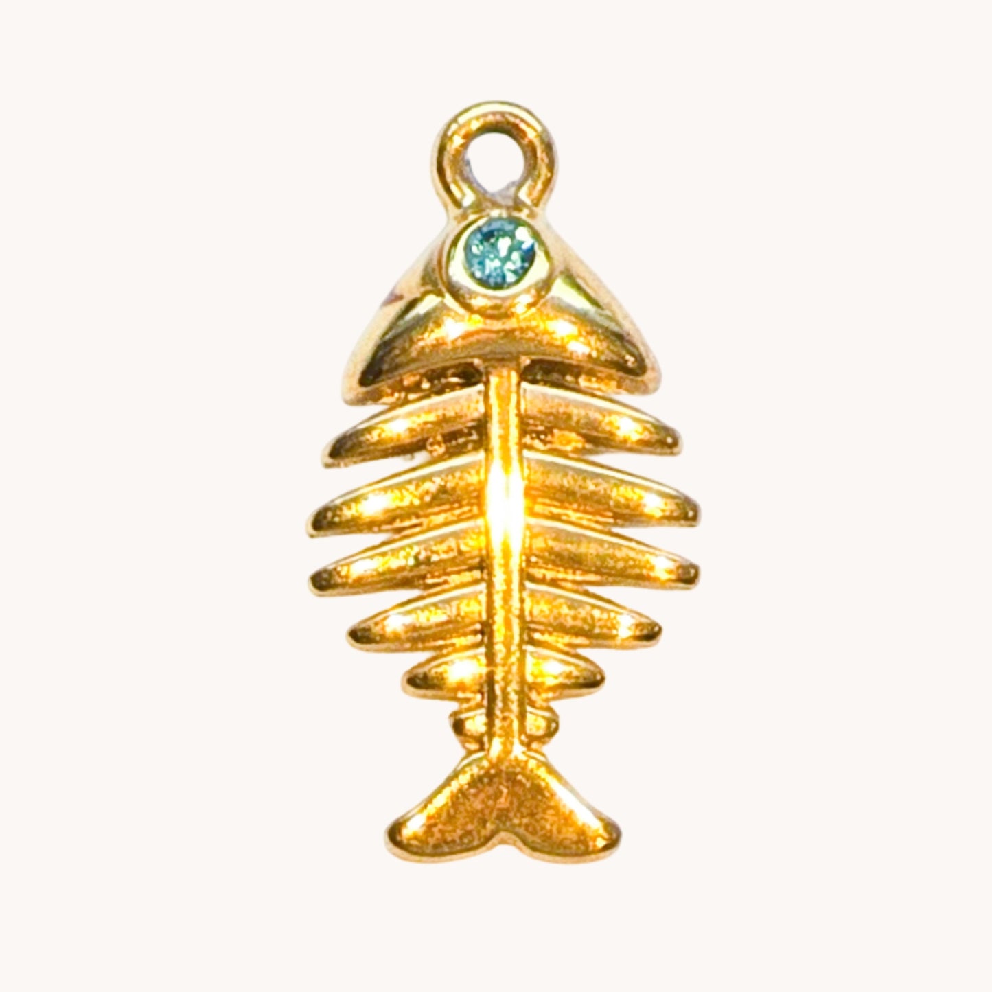 Gold Blue Crystal Fishbone Charm
