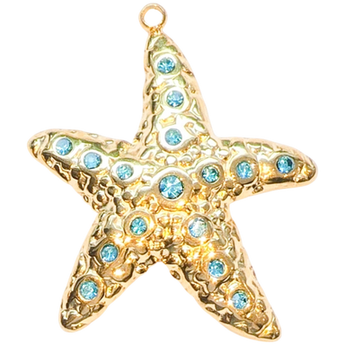 Gold Blue Crystal Starfish Charm