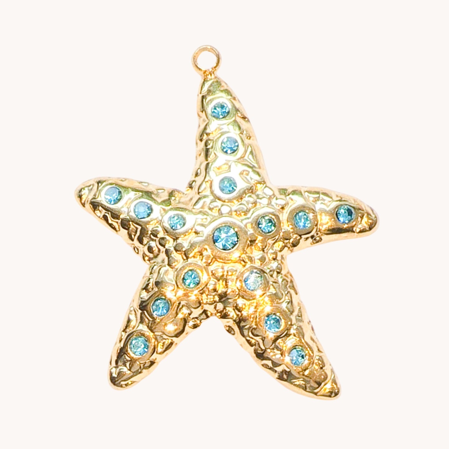 Gold Blue Crystal Starfish Charm