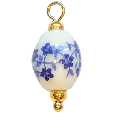 Gold Blue Floral Bead Charm