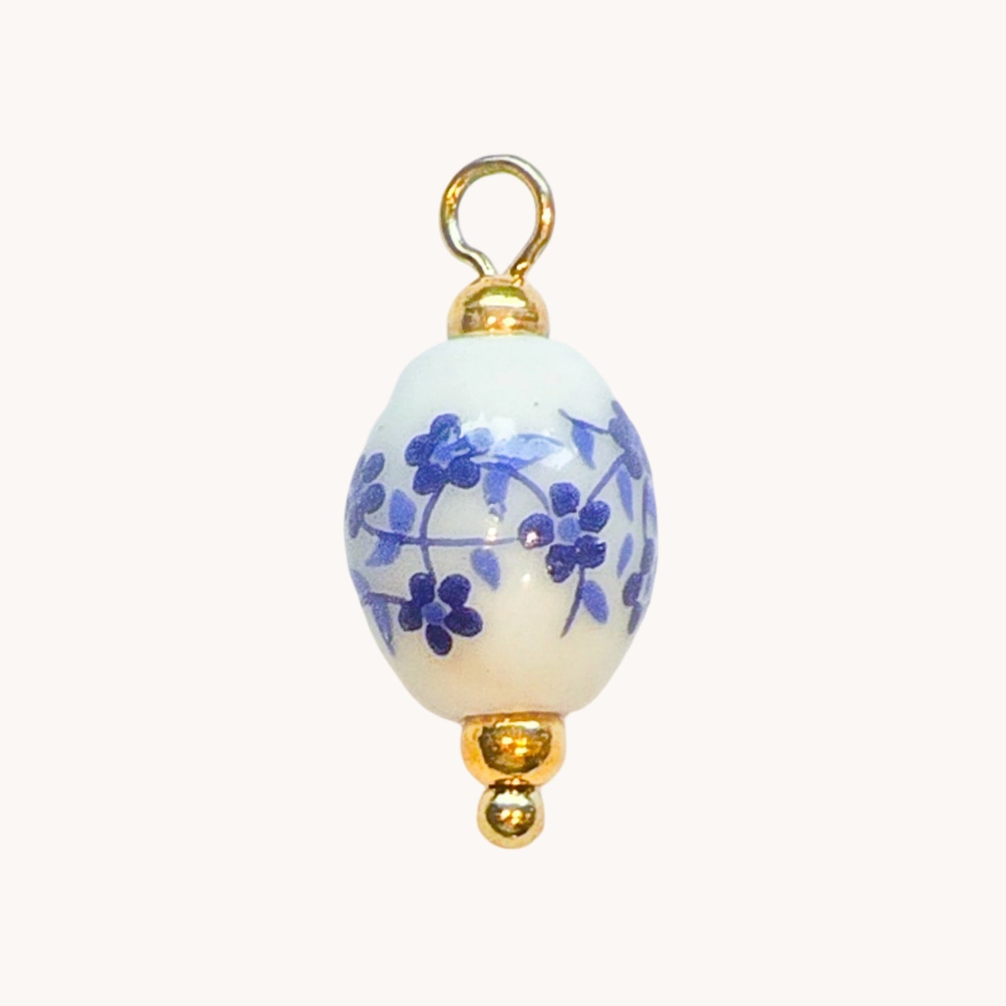 Gold Blue Floral Bead Charm