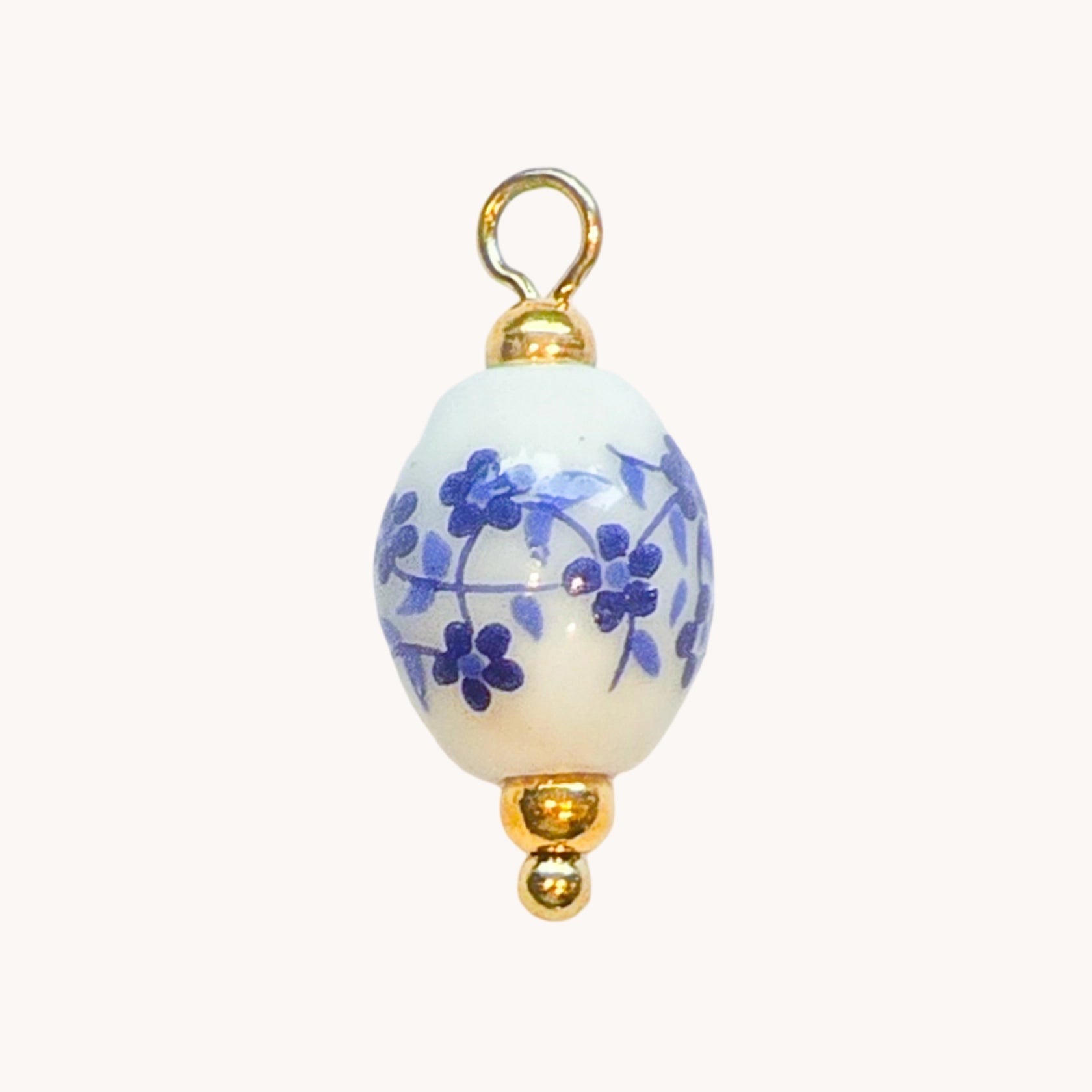 Gold Blue Floral Bead Charm