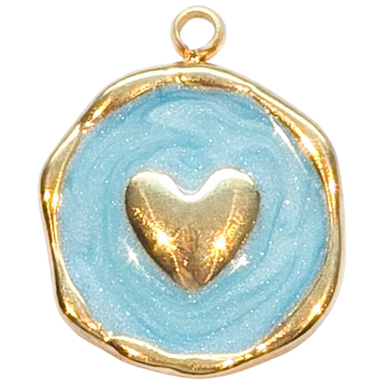Gold Blue Heart Circle Charm