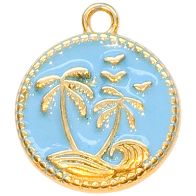 Gold Blue Palm Circle Charm