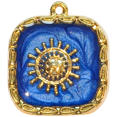 Gold Blue Sun Square Charm