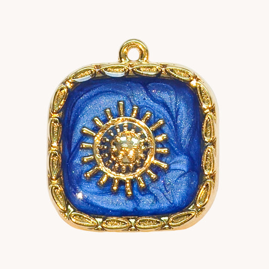 Gold Blue Sun Square Charm