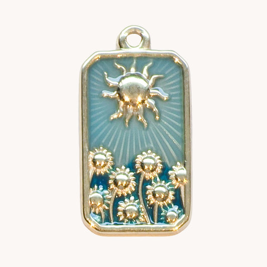 Gold Blue Sunflower Charm