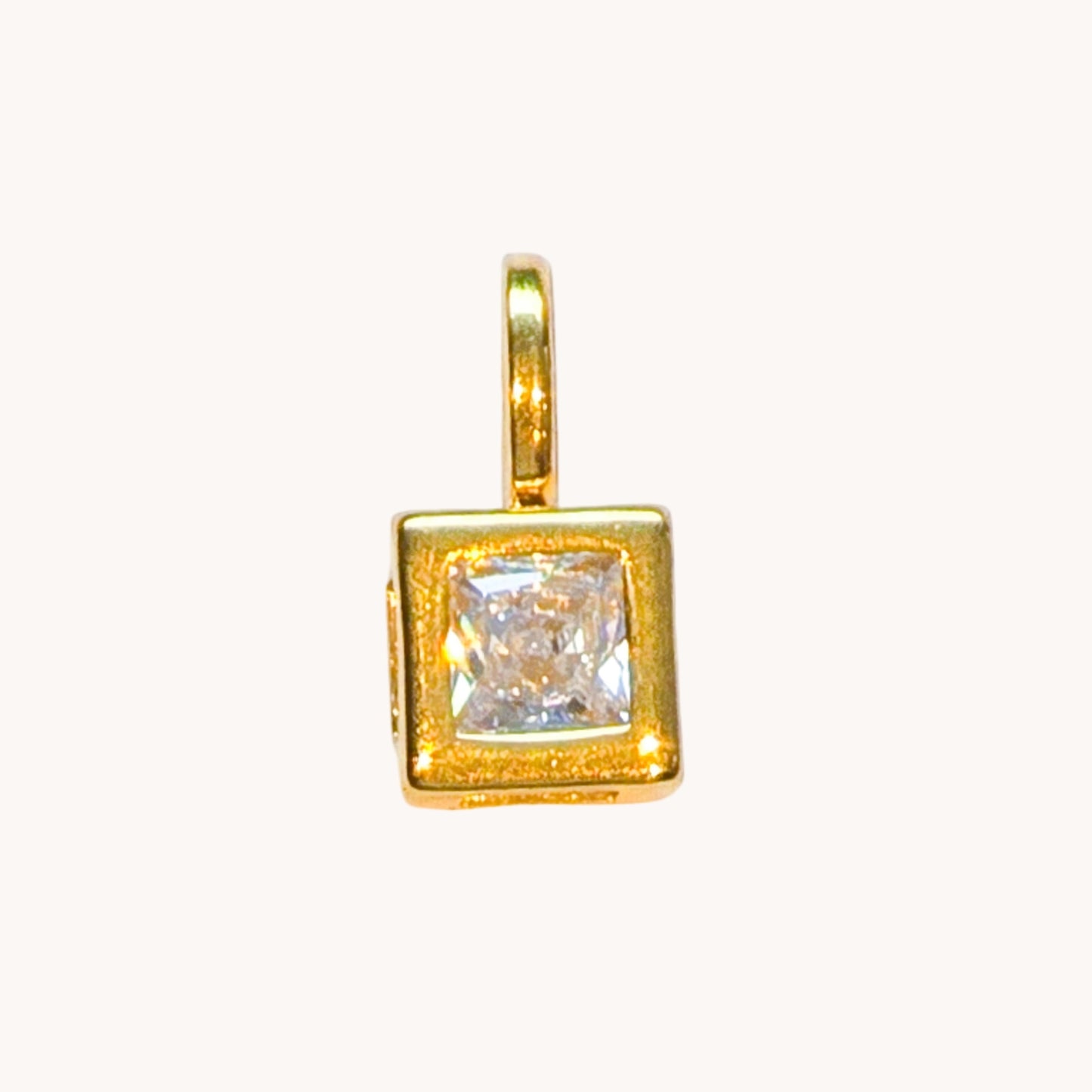 Gold Clear Gem Square Charm