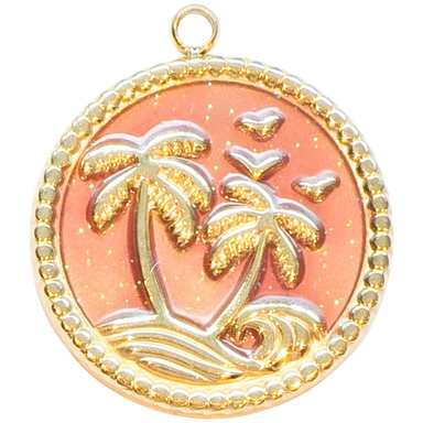 Gold Coral Palm Circle Charm