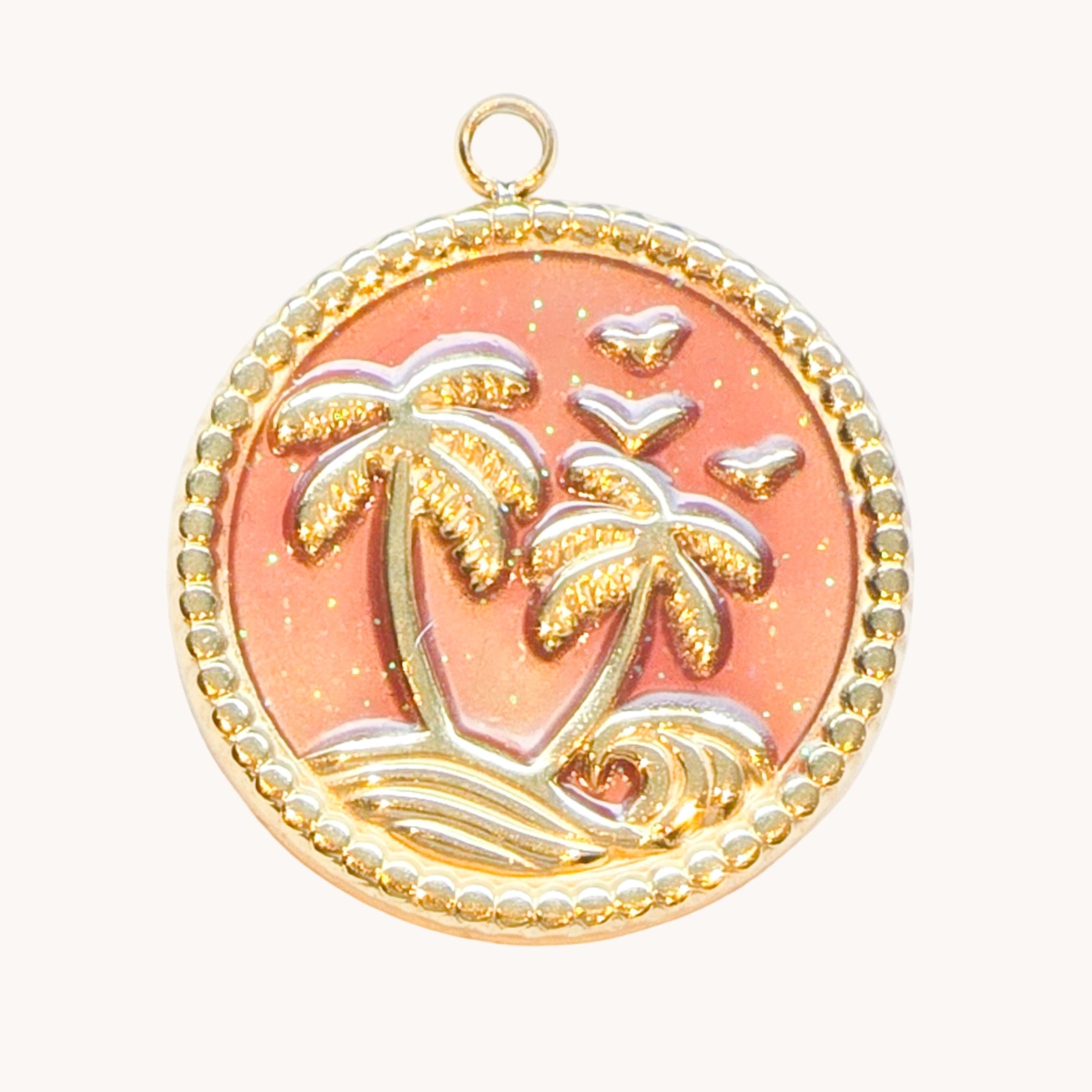 Gold Coral Palm Circle Charm