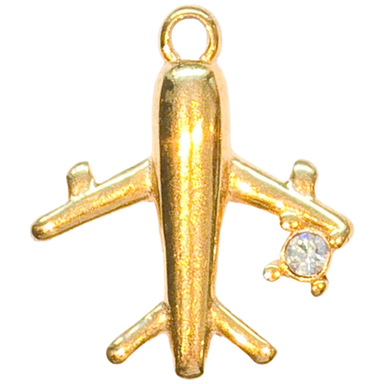 Gold Crystal Airplane Charm