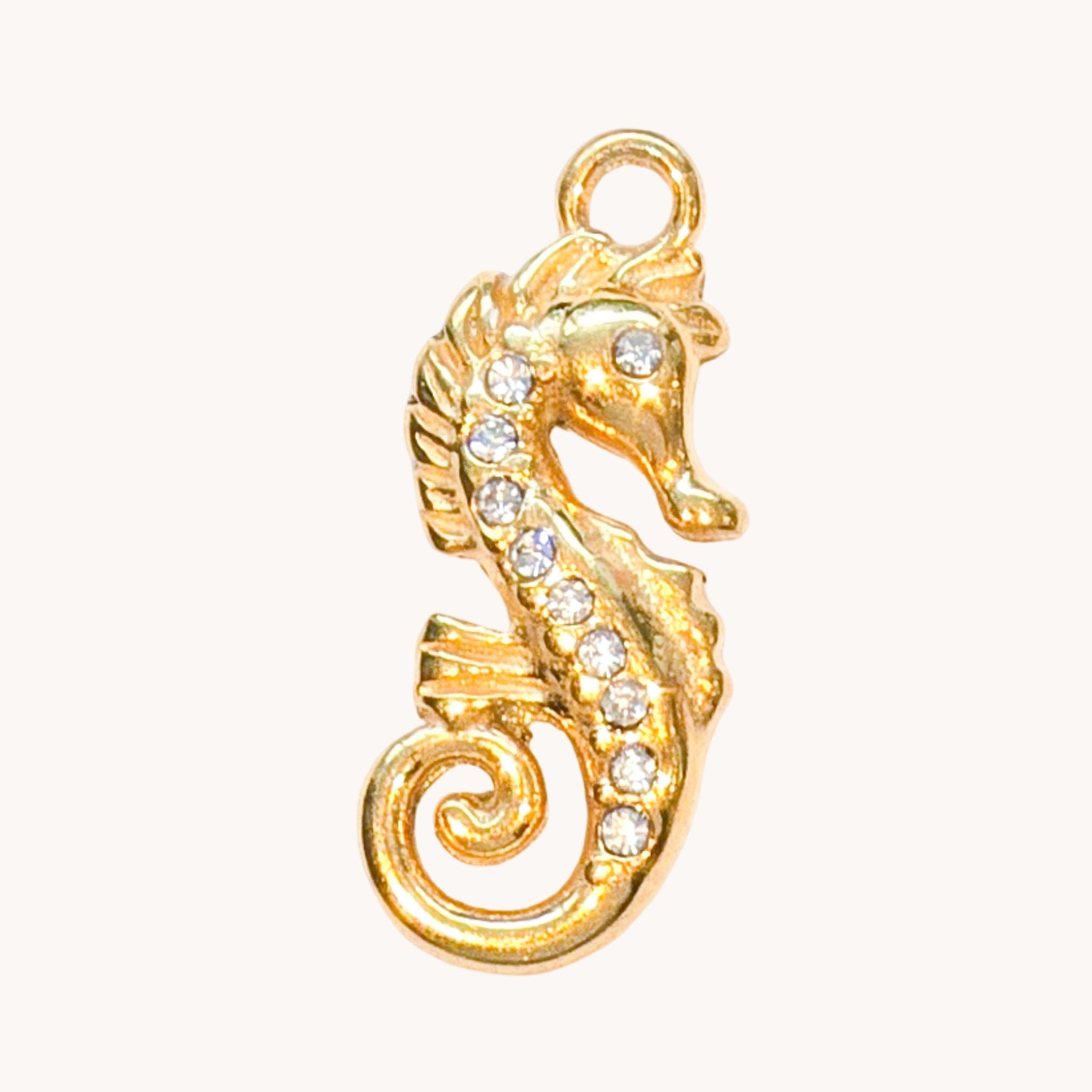 Gold Crystal Seahorse Charm