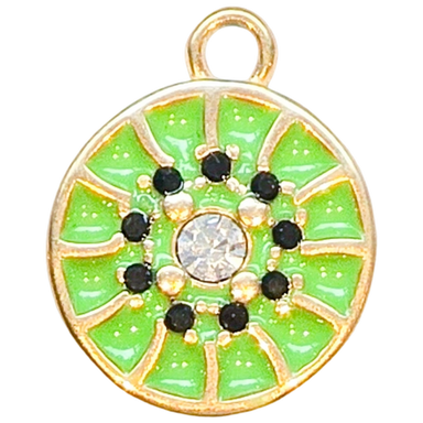 Gold Green Dotted Circle Charm
