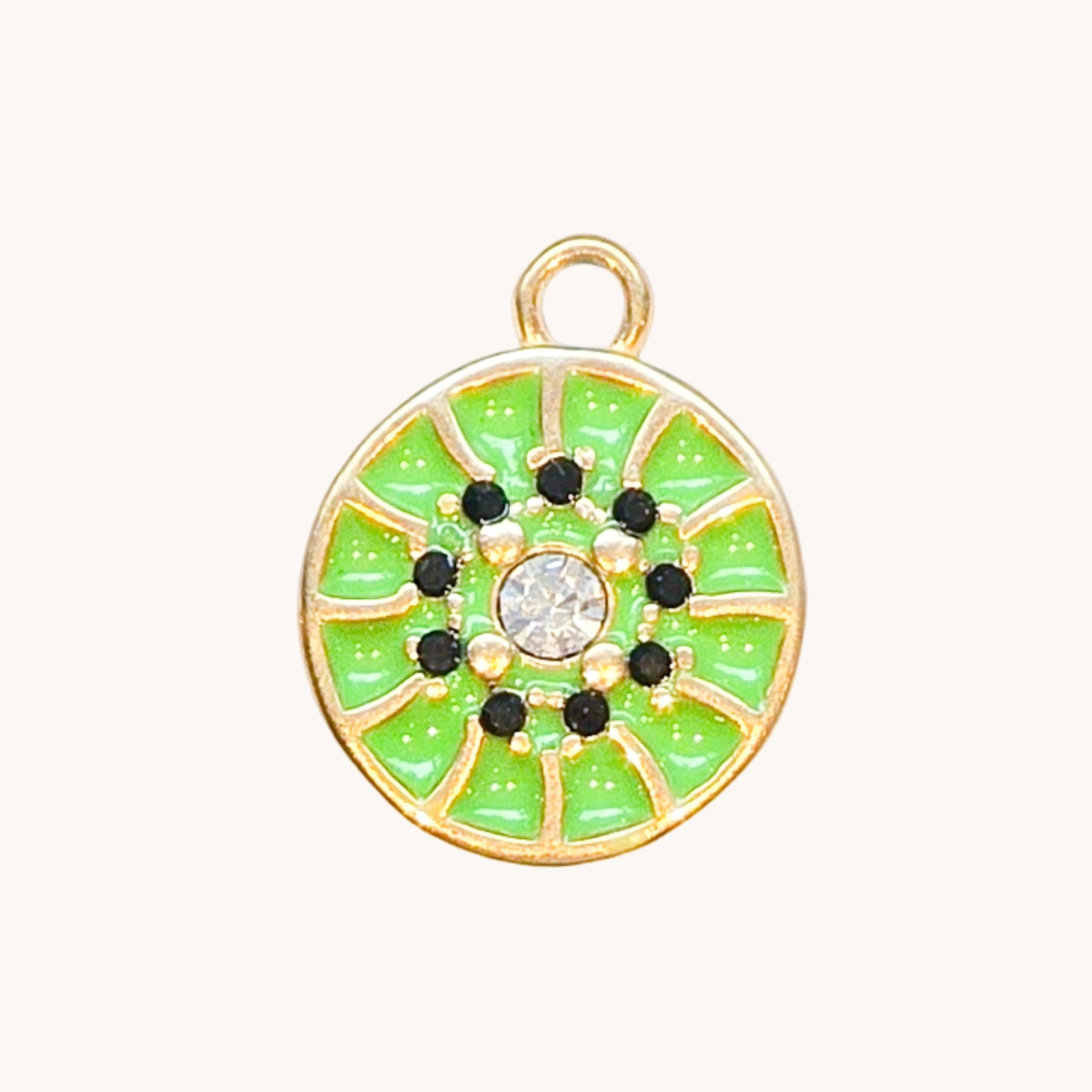 Gold Green Dotted Circle Charm